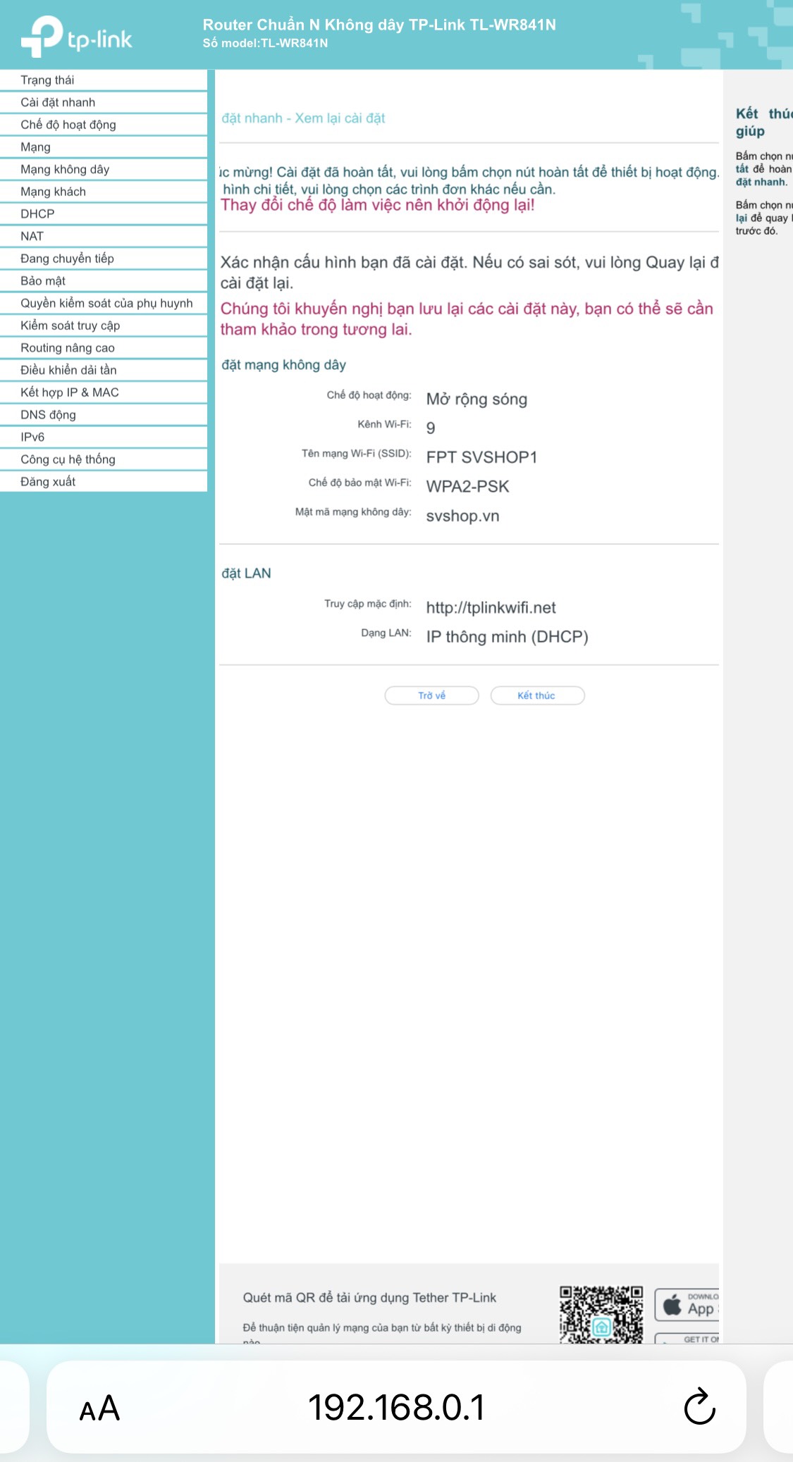 cài đặt thông số cho MODEM WIFI TP-LINK 841